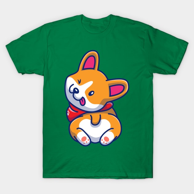 Cute Corgi Lying Prone Cartoon T-Shirt by Catalyst Labs